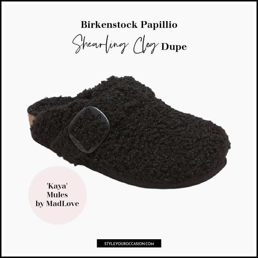 image of a black faux shearling clog