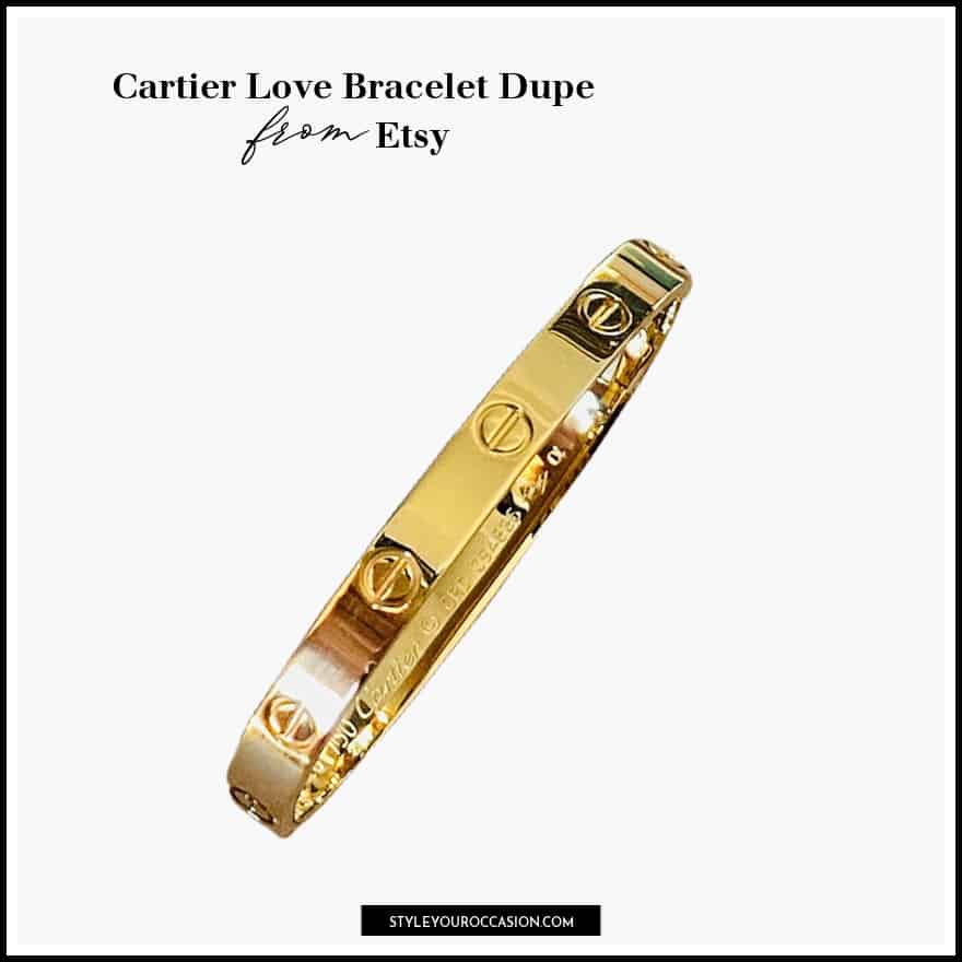 image of a dark yellow gold bangle bracelet dupe of the Cartier love bracelet
