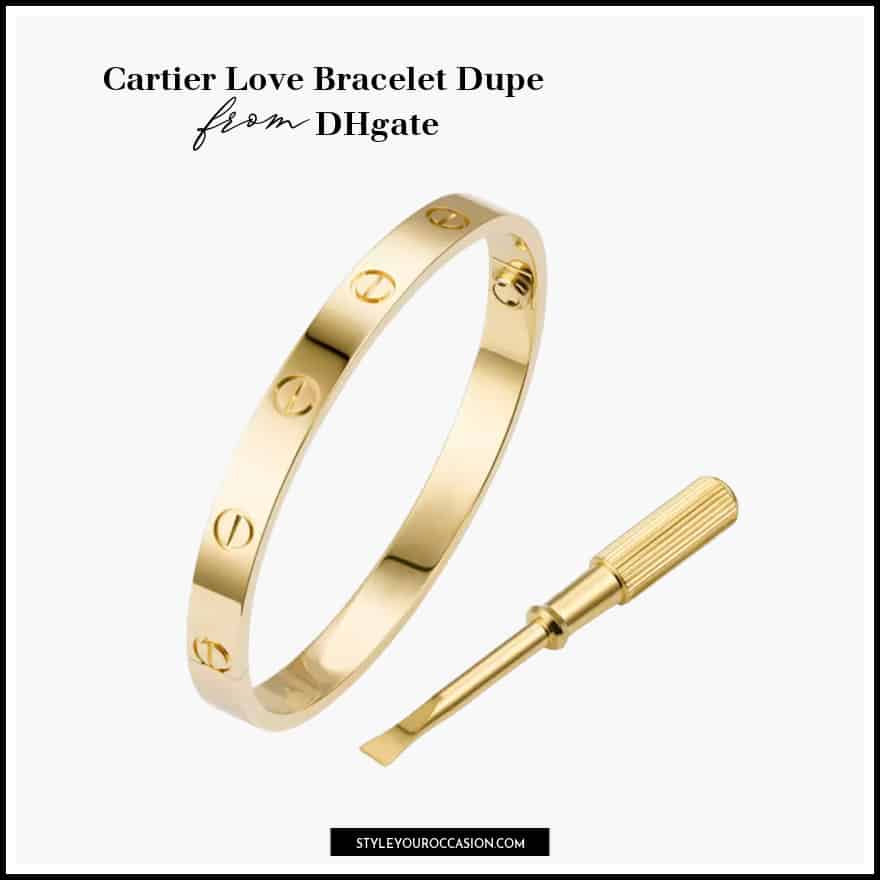 image of a gold bangle bracelet with a circular design and gold screwdriver