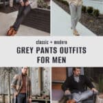 image collage of men wearing outfits with grey pants and brown shoes