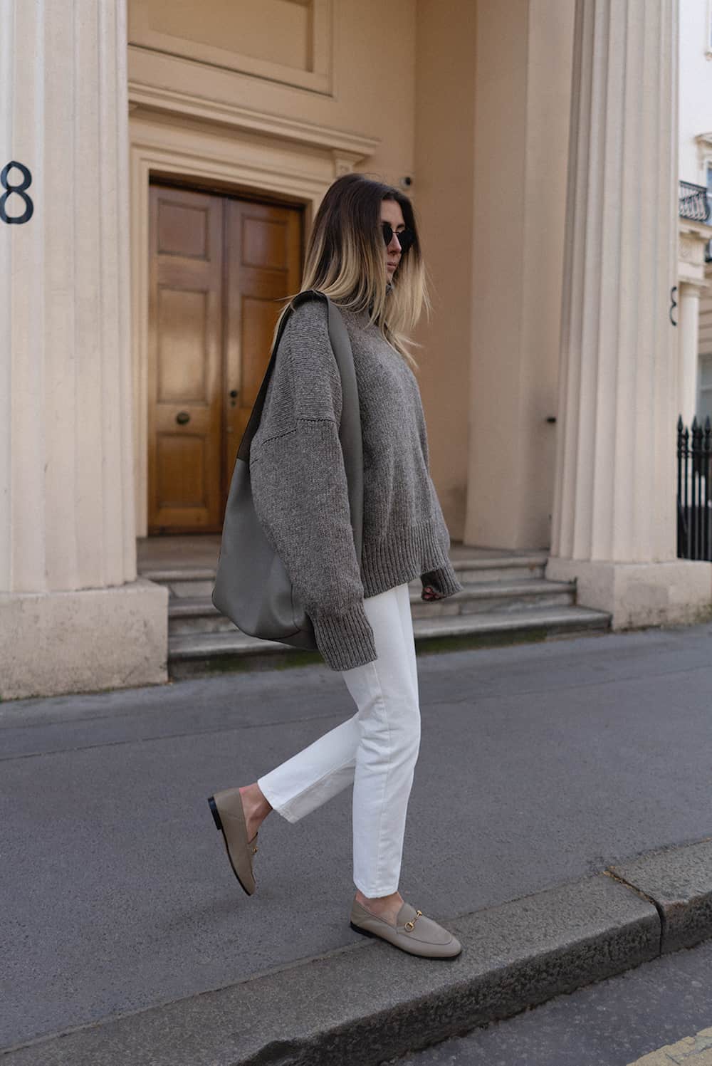 white gucci loafers outfit