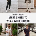 collage of images of men wearing stylish casual outfits with chino pants