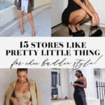 images of women wearing chic baddie-style outfits from stores like Pretty Little Thing