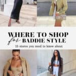 images of women wearing chic baddie-style outfits from stores like Pretty Little Thing