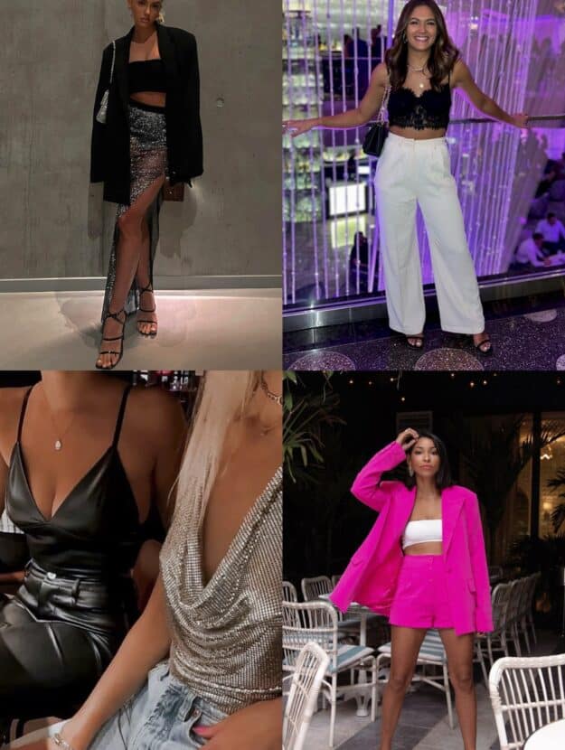 collage of four women wearing stylish outfits in Vegas