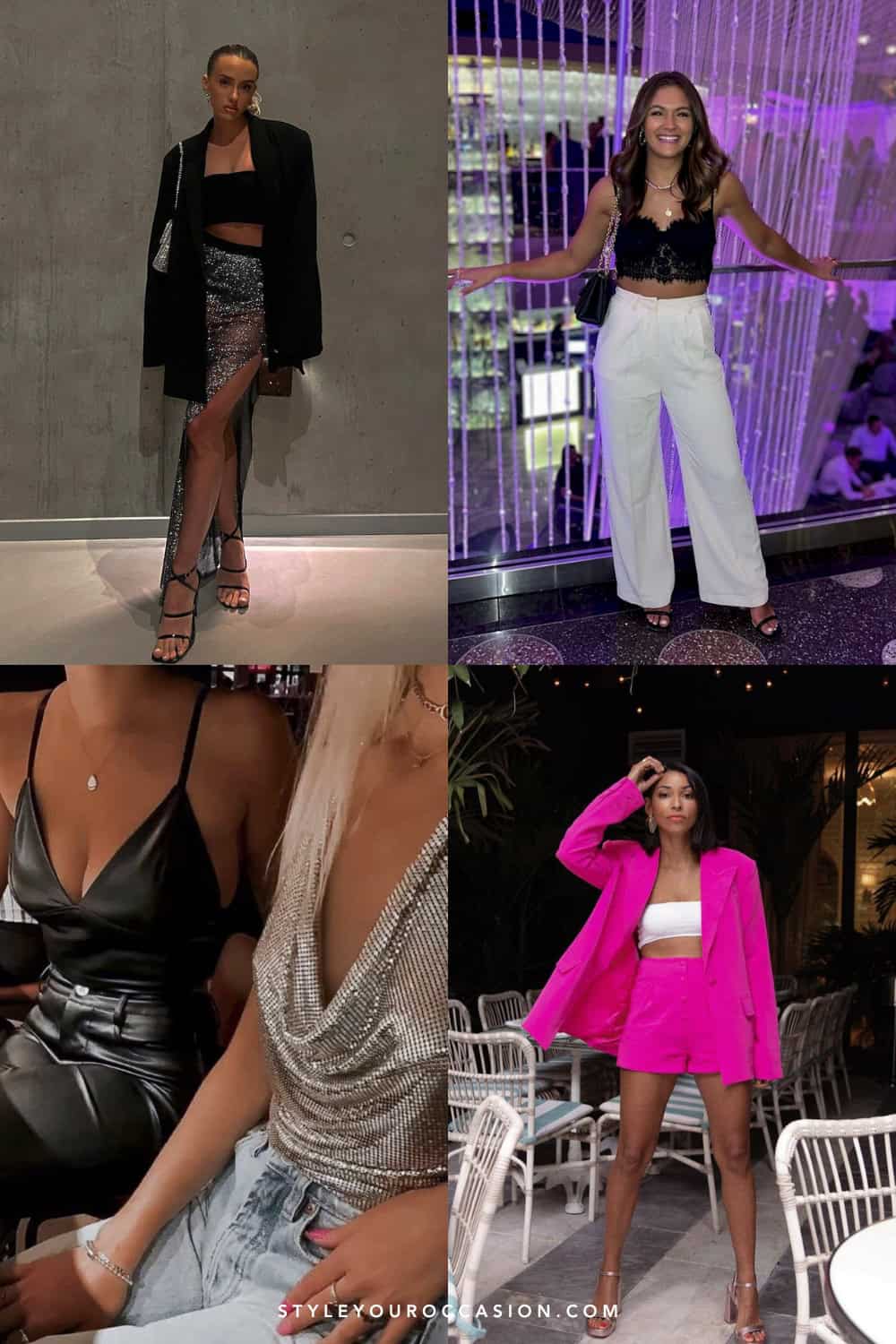 collage of four women wearing stylish outfits in Vegas 