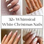 collage of four hands with stunning white Christmas nail designs