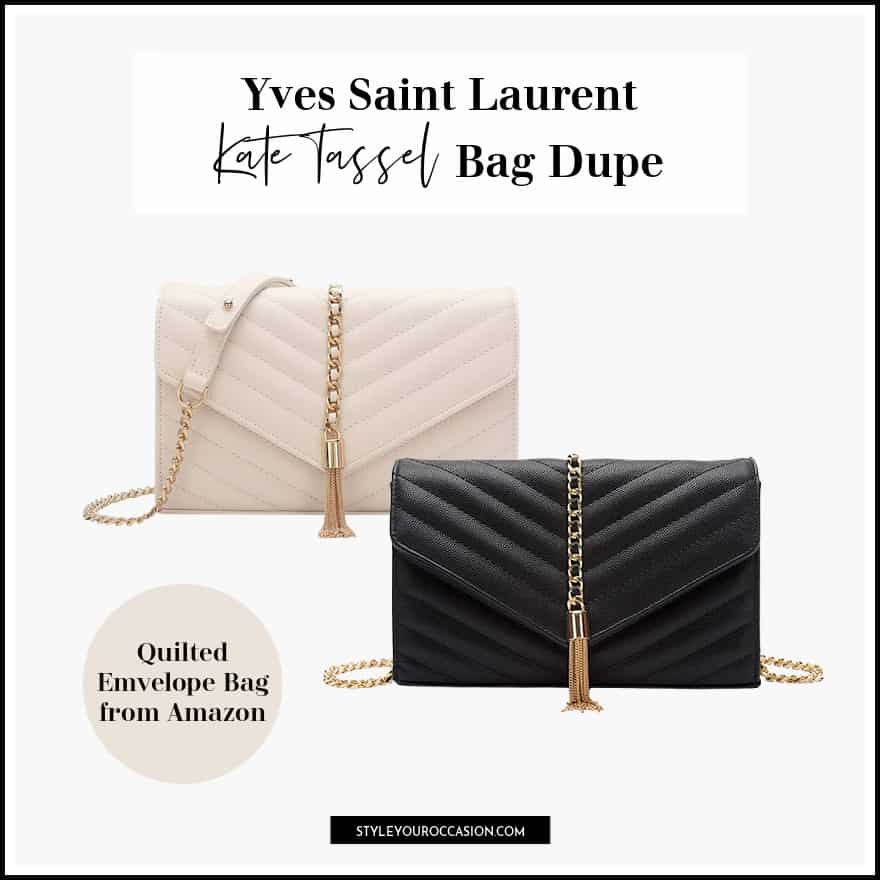 image of two faux leather envelop bags in a chevron pattern with gold details and tassels 