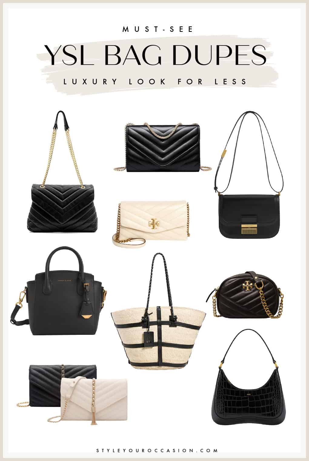 image of a collage of bags that are dupes of Yves Saint Laurent Bags