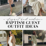 collage of women wearing outfits that are suitable to wear to a baptism as a guest (for women)