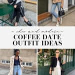 collage of women wearing casual and cute outfits for a coffee shop date