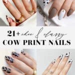 collage of hands with cow print nail designs
