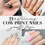 collage of hands with cow print nail designs
