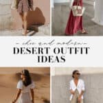 collage of women in stylish outfits for desert destinations