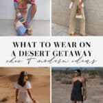 collage of women in stylish outfits for desert getaways