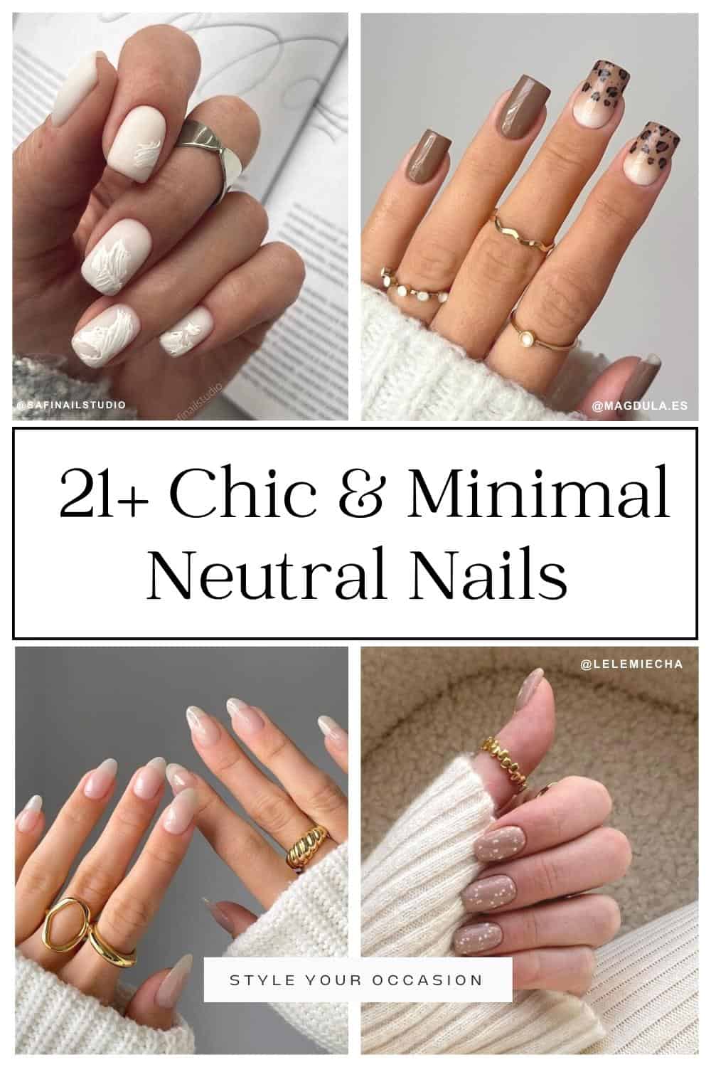 collage of hands with neutral nails