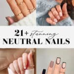 collage of four images of hands with neutral nail designs