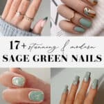 collage of hands with sage green nail colors and designs