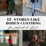 collage of women in stylish British-inspired outfits