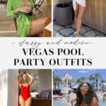 collage of images of women in swimsuit outfits for a pool party