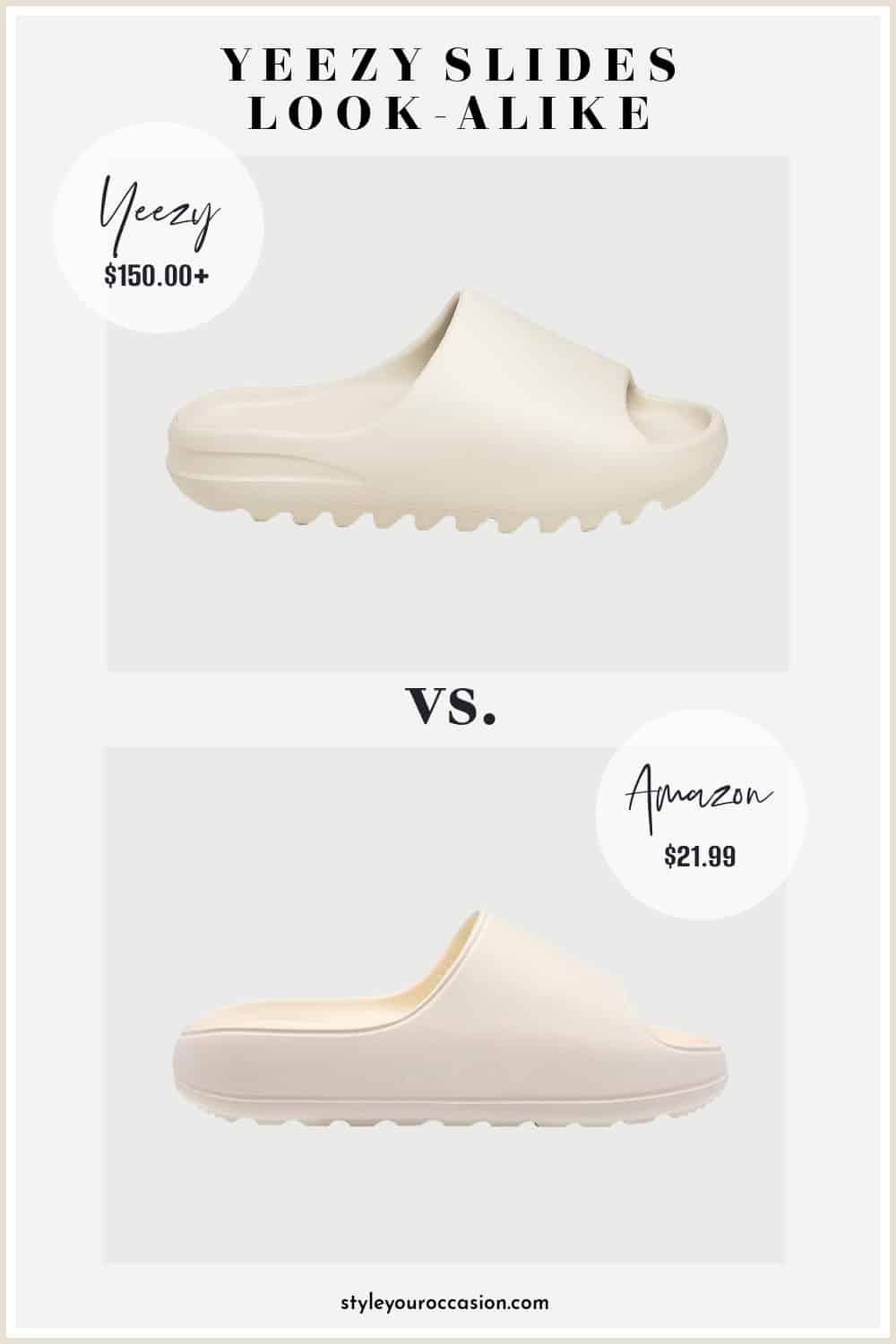 image comparing two ivory color pillow slide sandals