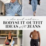 collage of women in outfits with bodysuits and jeans