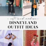 collage of women wearing stylish outfits at a Disneyland park