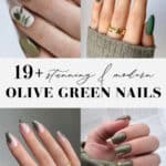 collage of hands with olive green nails