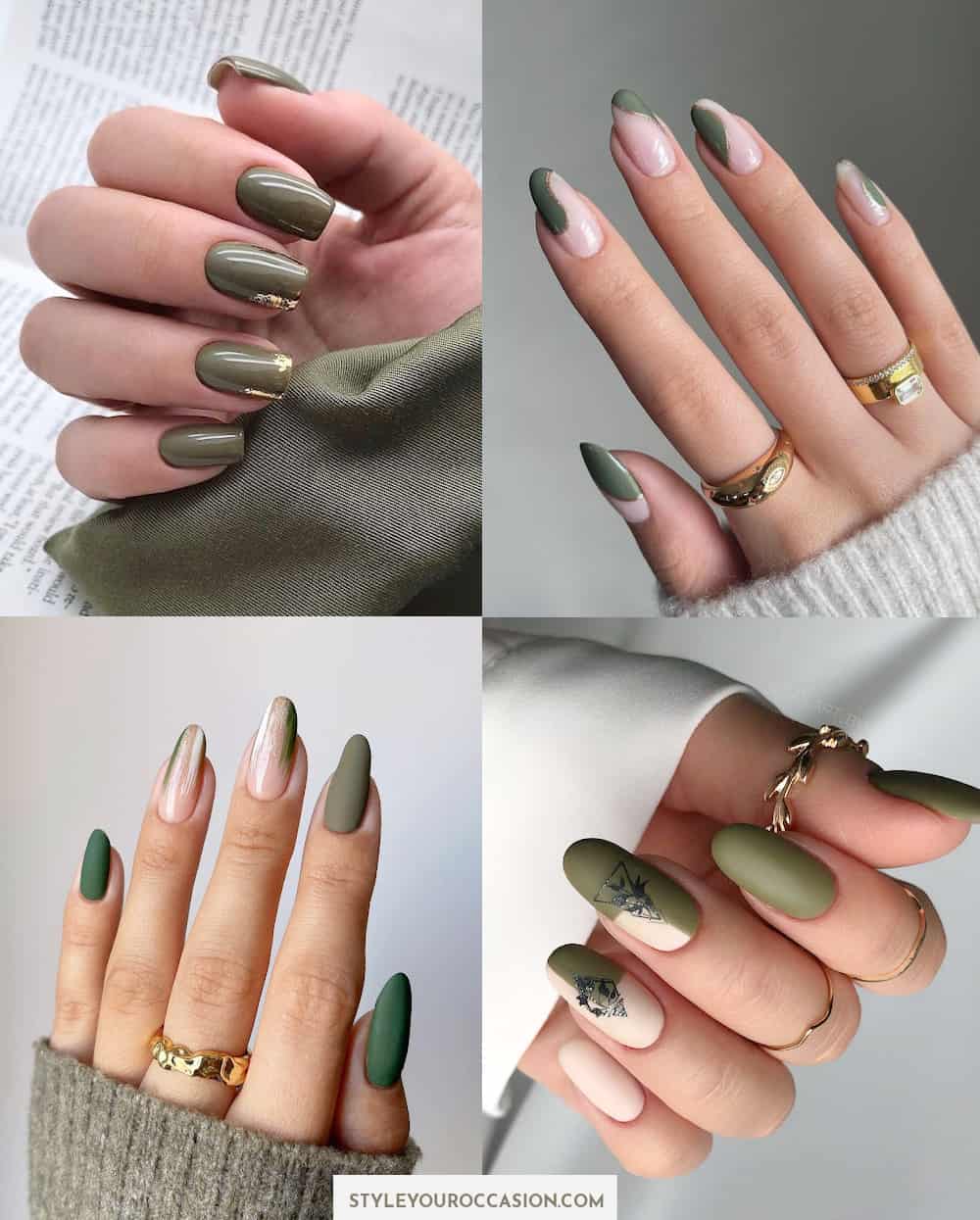 Dark Army Green Press on Nails Fall Nails Matte or Gloss  Etsy Canada  Green  nails Green nail designs Red and white nails