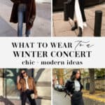 collage of images of women wearing chic outfits for a cold winter concert
