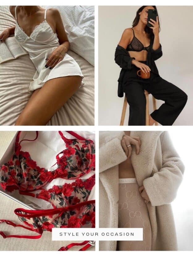 collage of three women wearing stunning outfits for a boudoir photoshoot with lingerie