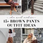 collage of women wearing outfits with brown pants