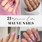 collage of hands with mauve nail designs