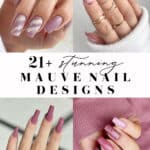 collage of women's hands with mauve nail designs