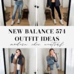 collage of a woman wearing stylish outfits with New Balance sneakers