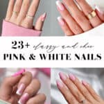 collage of hands with white and pink nails