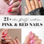collage of pink and red nail designs