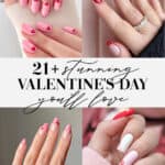 collage of pink and red nail designs for Valentine's Day