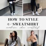 collage of women wearing stylish outfits with sweatshirts and hoodies