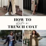 collage of women in chic and modern outfits with trench coats