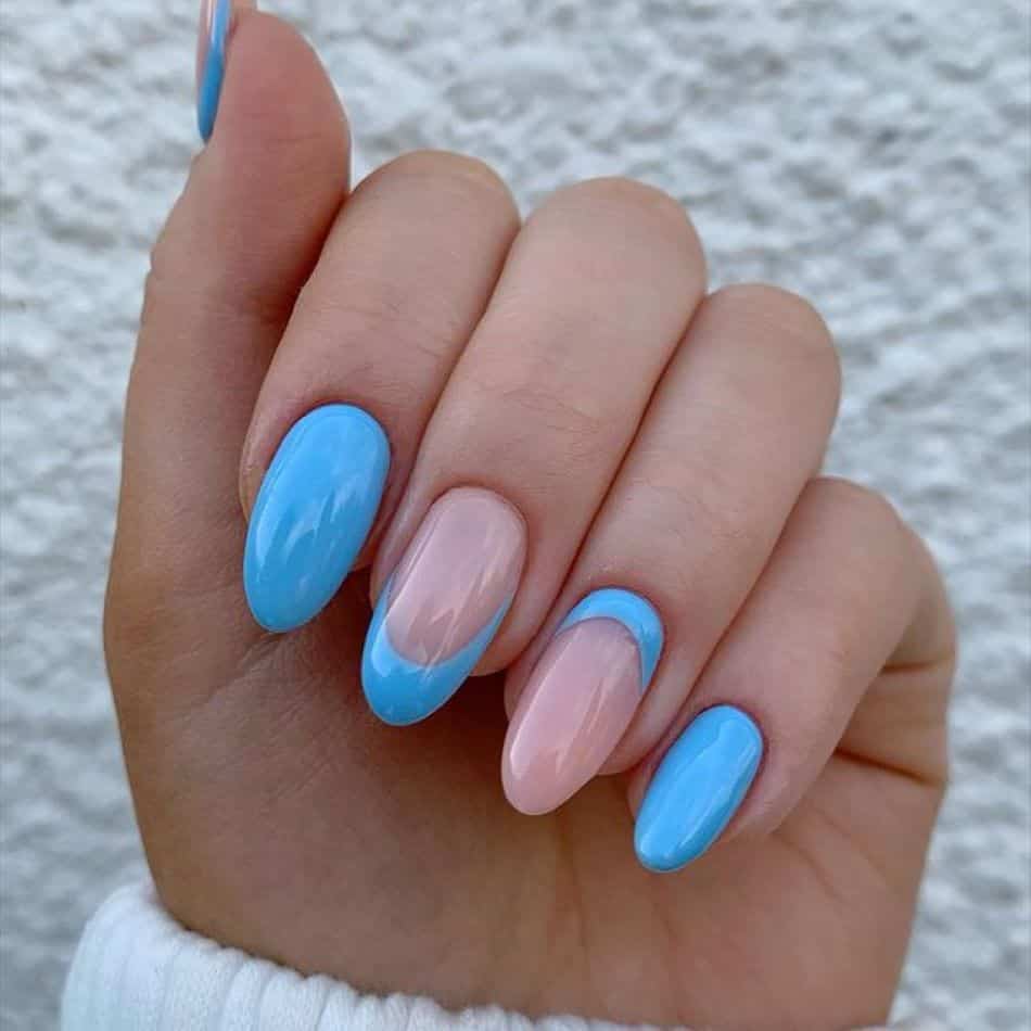 light blue almond nails