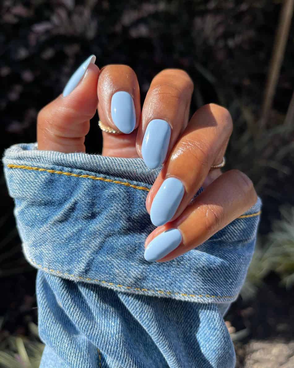 light blue almond nails