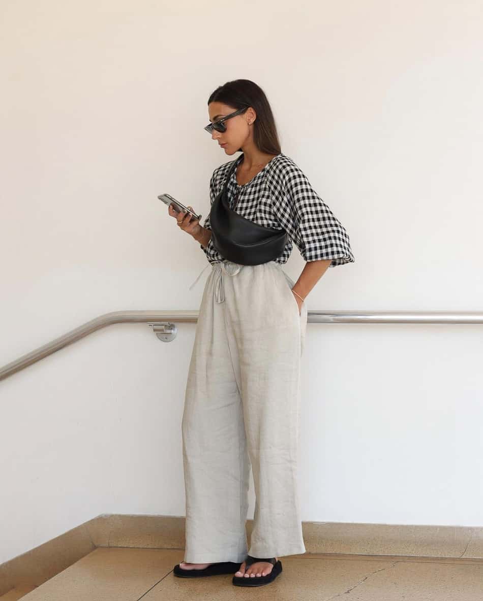 Linen Women Pants Wide Waistband - Elastic Waist and Wide Leg - Availa