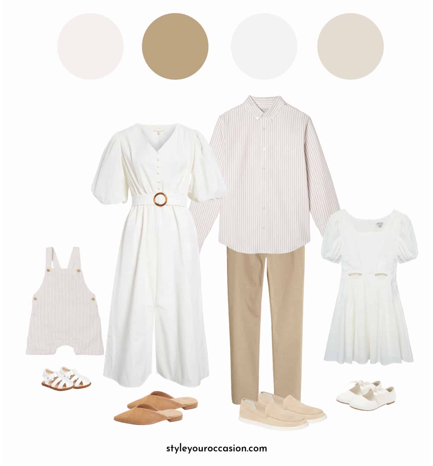 mood board of a family photo outfit guide with neutral colors