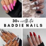 collage of images with hands that have instagram inspired baddie gangster nail designs