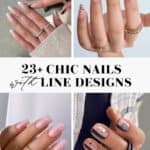 collage of hands with nails with line designs and line nail art