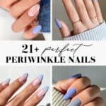 collage of hands with periwinkle nail color and nail designs