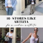 collage of women wearing stylish and modern outfits from stores like Aritzia
