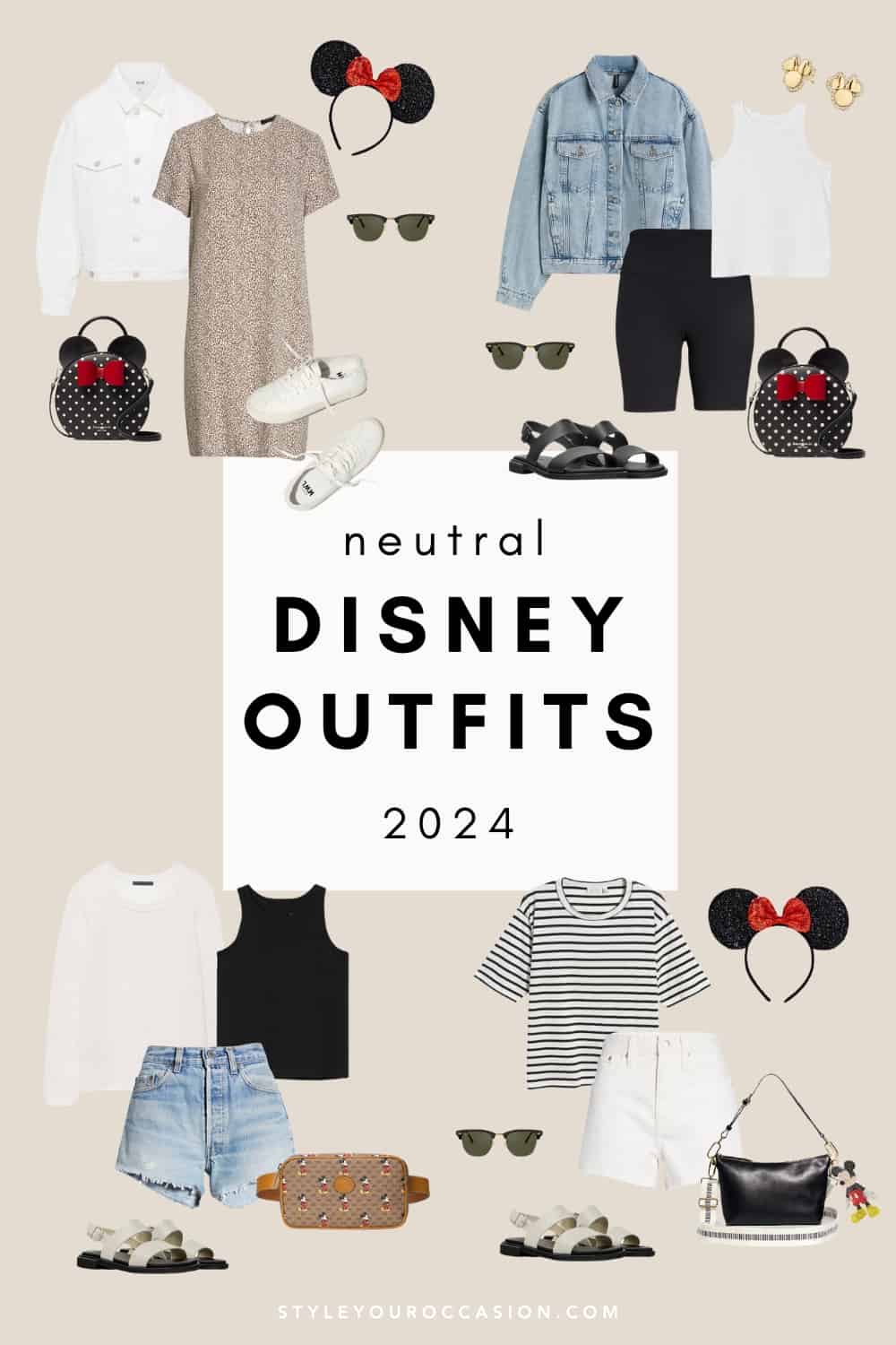 collage of neutral Disney world outfit ideas