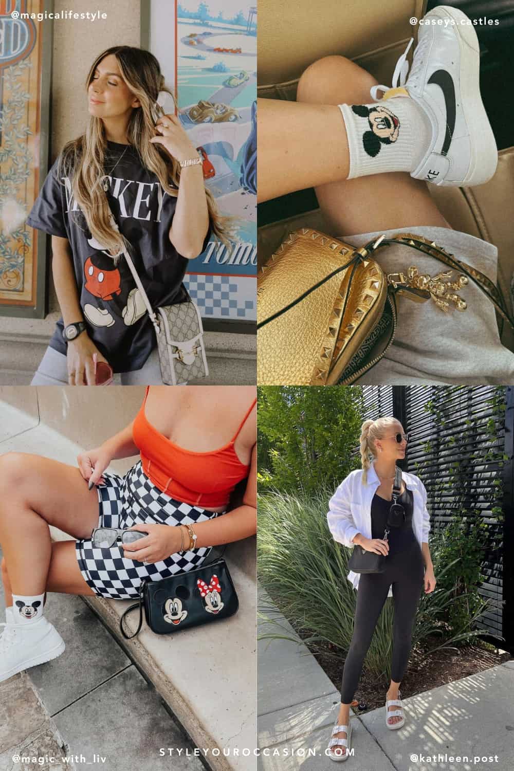 collage of four women wearing cute outfits at Disney World